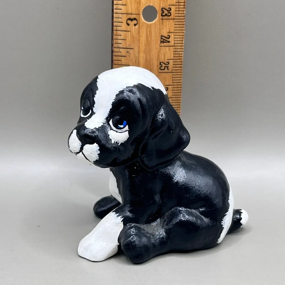 Vtg Ceramic Black & White Dog Figurine Hand Painted Pet‎ Lover 2.5